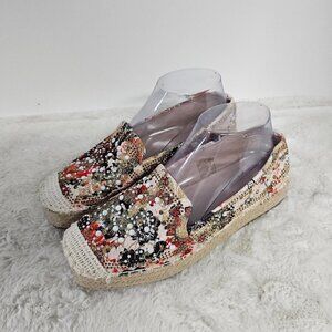 Peachy Pink Beaded Jute Sole Crochet Cap Toe Espadrilles Size 38 (7.5)
